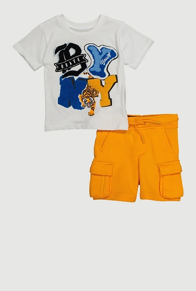 Baby Boys 12-24M Chenille BYNY Graphic Tee and Sweatshorts, Yellow,