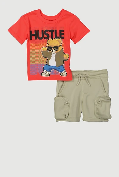 Baby Boys Hustle Teddy Graphic T-Shirt and Sweatshorts Set, Multi, Size 12M