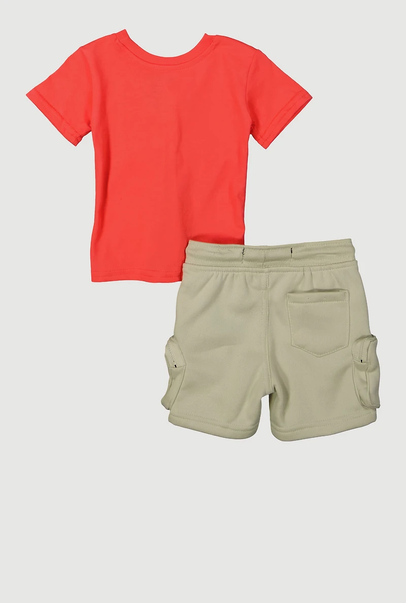 Baby Boys Hustle Teddy Graphic T-Shirt and Sweatshorts Set, Orange,