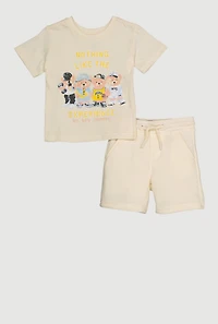 Baby Boys 12-24M No New Friends Bear Graphic Tee and Shorts, Beige, Size 12M