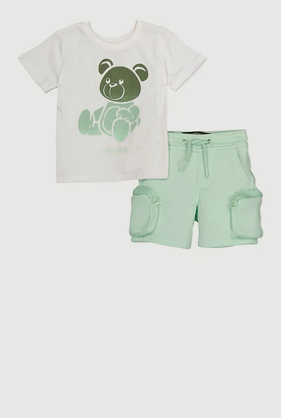 Baby Boys 12-24M Ombre Bear Graphic Tee and Cargo Shorts, Green, Size 24M