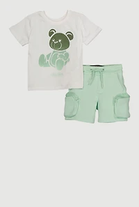 Baby Boys 12-24M Ombre Bear Graphic Tee and Cargo Shorts