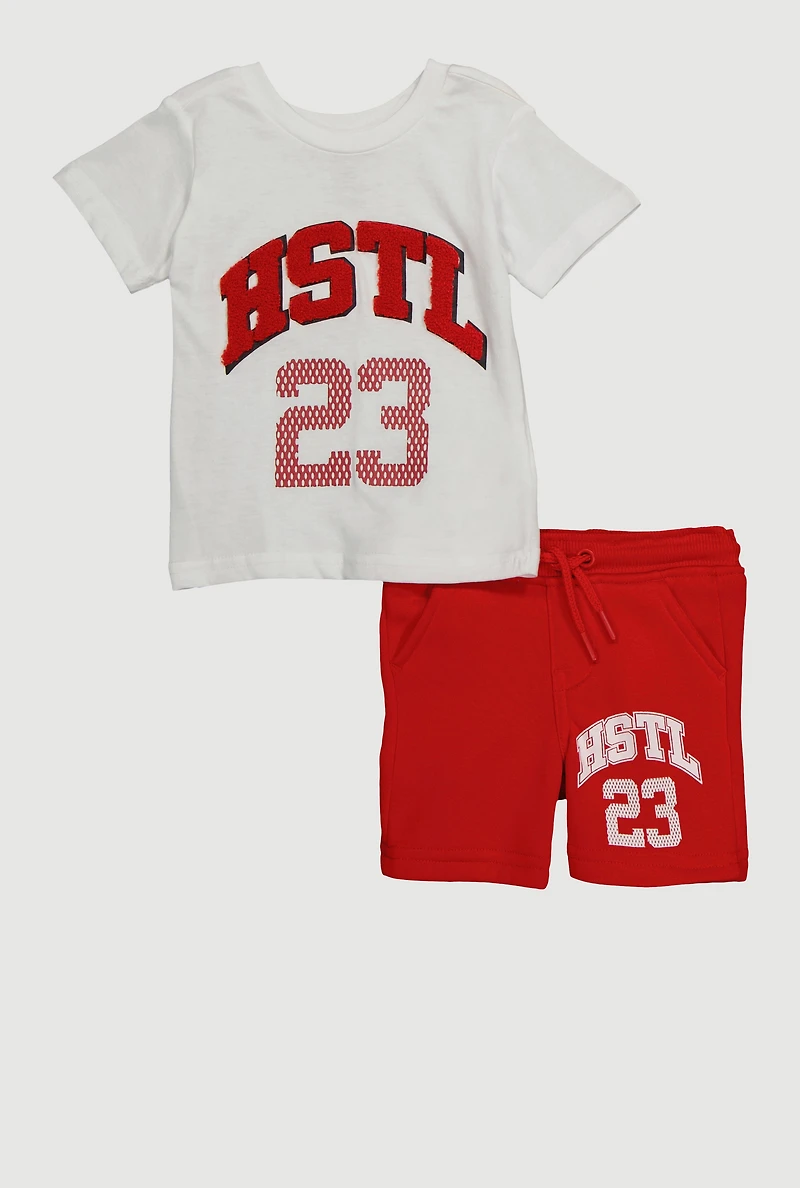 Baby Boys 12-24M Chenille HSTL 23 Tee and Sweatshorts, Red, Size 18M