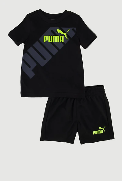 Baby Boys 12-24M Puma Graphic Jersey Mesh Tee and Shorts Set, Black, Size 12M