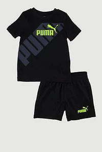 Baby Boys 12-24M Puma Graphic Jersey Mesh Tee and Shorts Set, Black, Size 18M