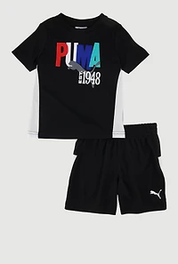 Baby Boys 12-24M Contrast Trim Puma Graphic Tee and Shorts Set