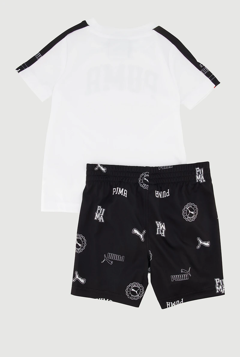 Baby Boys 12-24M Contrast Trim Puma Print Tee and Shorts, Multi,