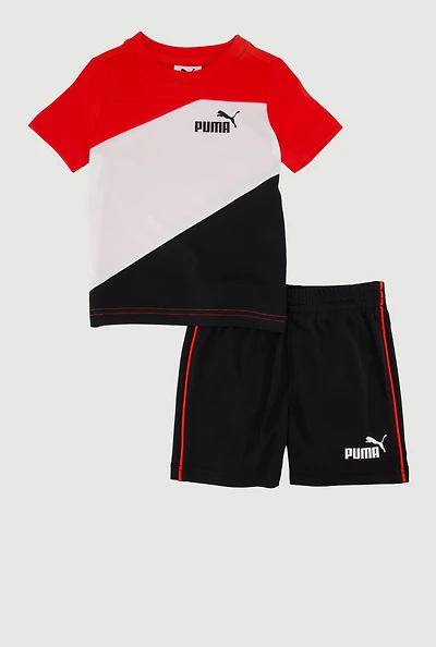 Baby Boys 12-24M Puma Color Block Short Sleeve T Shirt and Shorts, Multi, Size 12M
