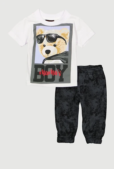 Baby Boys 0-9M Mamas Boy Bear Graphic Tee and Joggers