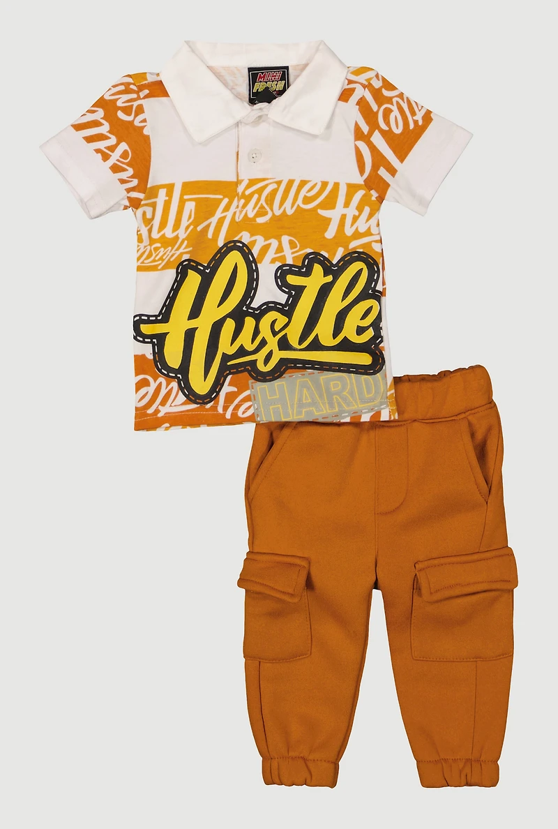 Baby Boys 0-9M Hustle Graphic Polo Shirt and Sweatpants