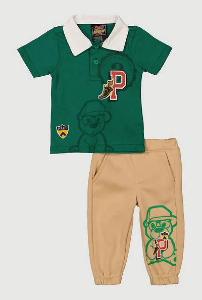 Baby Boys 0-9M Prep Bear Graphic Polo Shirt and Sweatpants