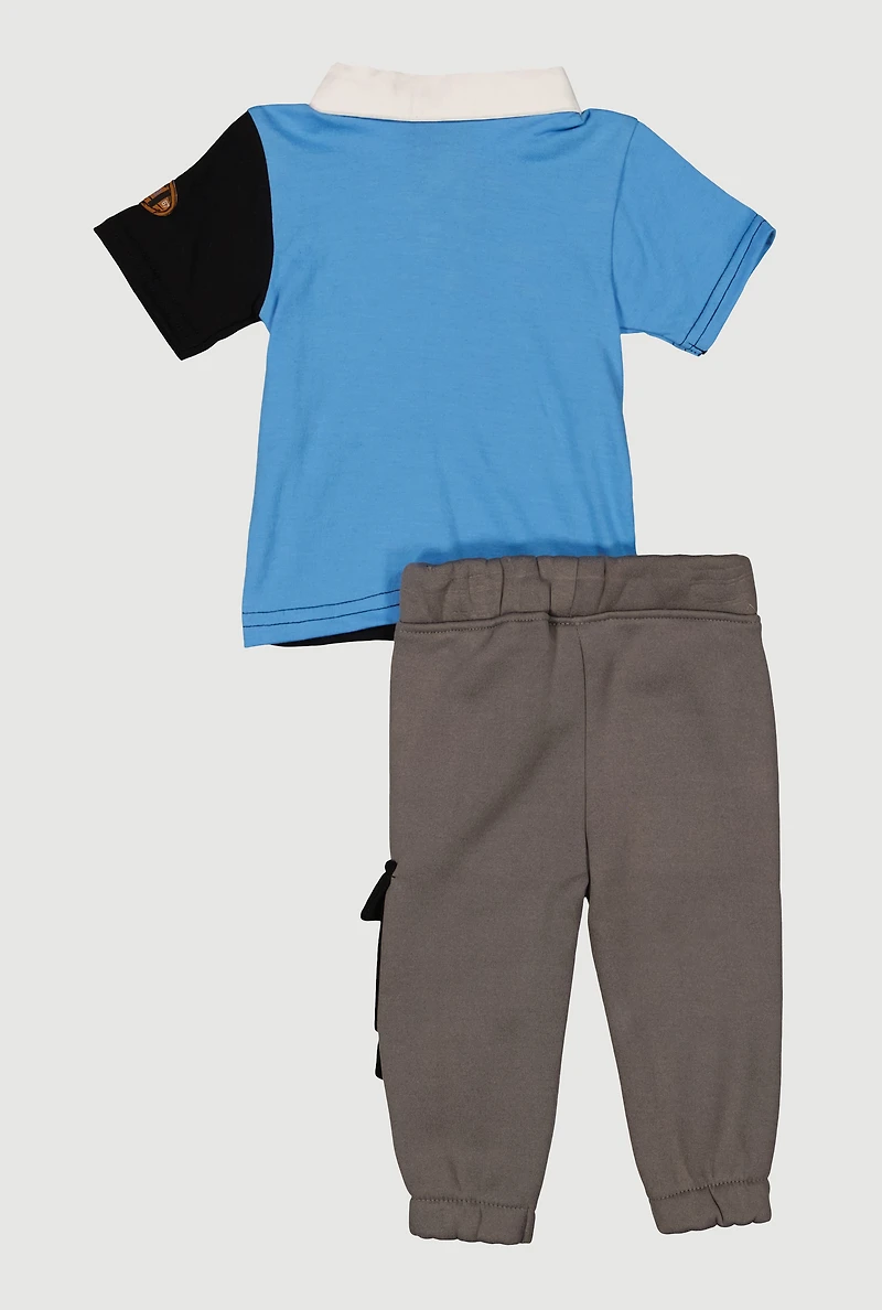 Baby Boys 0-9M State Champs Polo Shirt and Sweatpants, Black, Size 0-3M