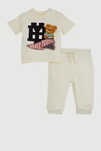Baby Boys 0-9M Brave Youth Graphic Tee and Joggers, White, Size 3-6M