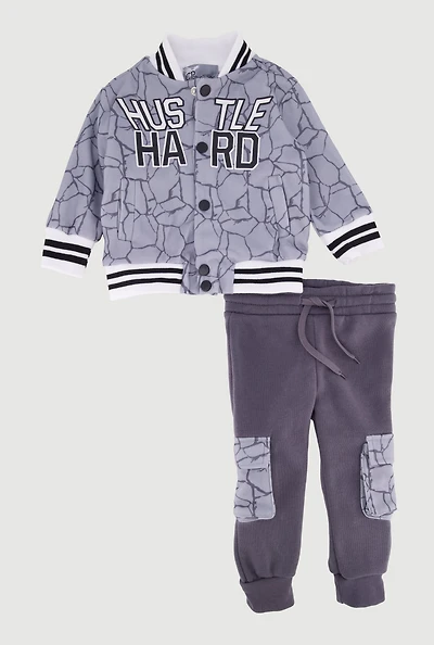 Baby Boys 0-9M Hustle Hard Varsity Jacket and Joggers,