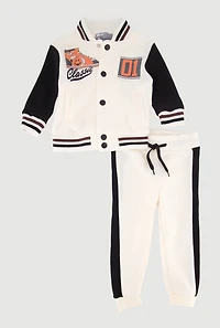 Baby Boys 0-9M Sneaker Classic 01 Varsity Jacket and Joggers, White, Size 0-3M