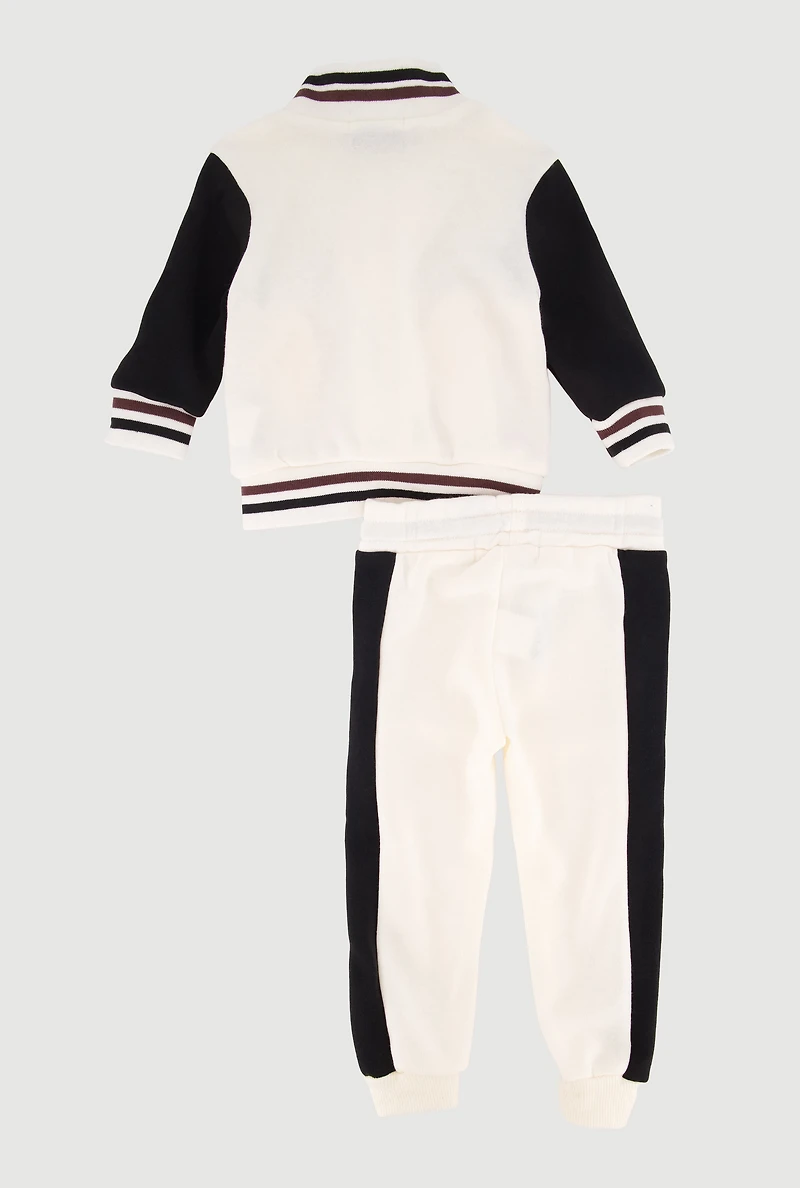 Baby Boys 0-9M Sneaker Classic 01 Varsity Jacket and Joggers, White, Size 0-3M