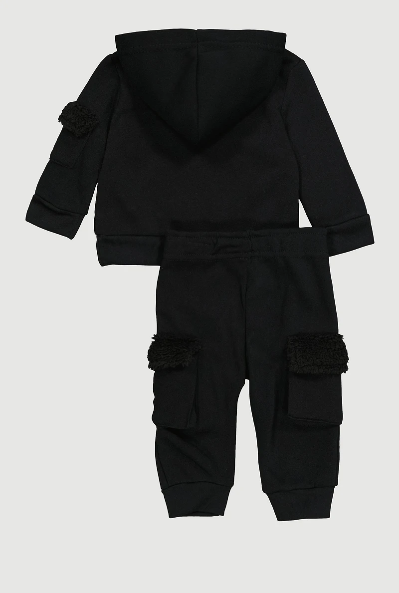 Baby Boys 0-9M Goat Graphic Hoodie and Cargo Joggers, Black, Size 9M