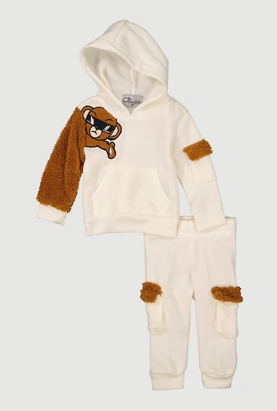 Baby Boys 0-9M Sherpa Detail Bear Graphic Hoodie and Joggers
