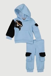 Baby Boys 0-9M Sherpa Detail Bear Graphic Hoodie and Joggers