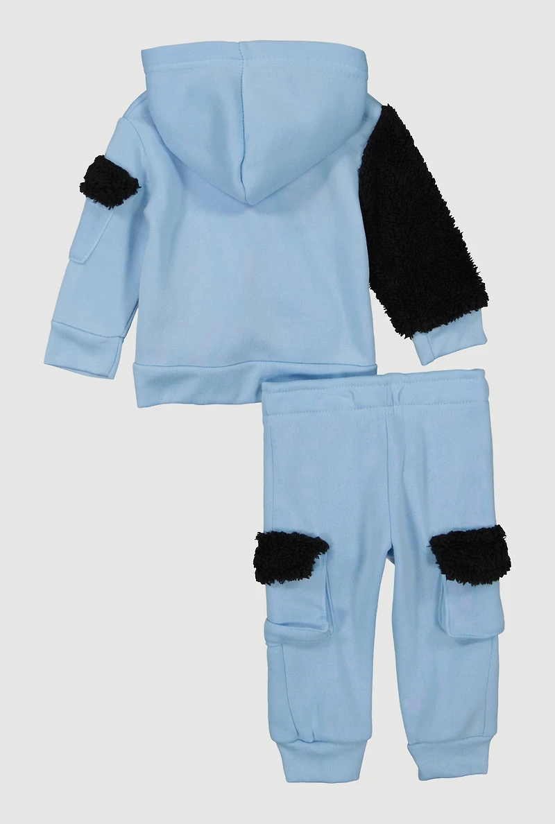 Baby Boys 0-9M Sherpa Detail Bear Graphic Hoodie and Joggers