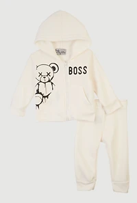Baby Boys 0-9M Boss Teddy Graphic Hoodie and Sweatpants, White, Size 6M