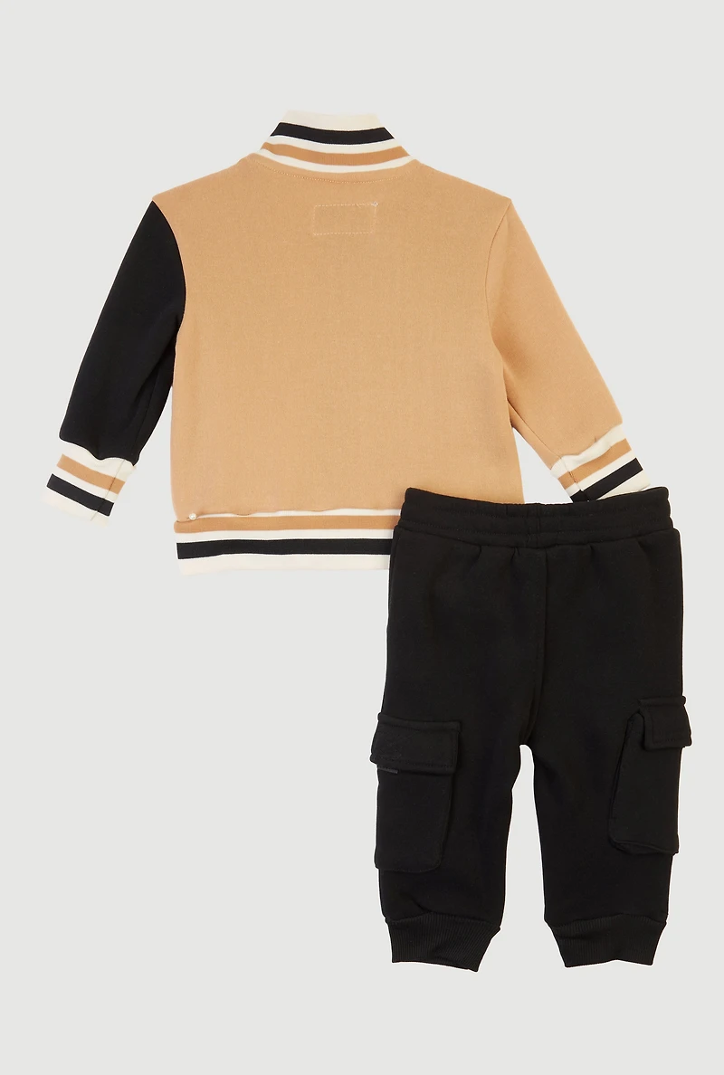 Baby Boys 0-9M King Teddy Graphic Varsity Jacket and Joggers