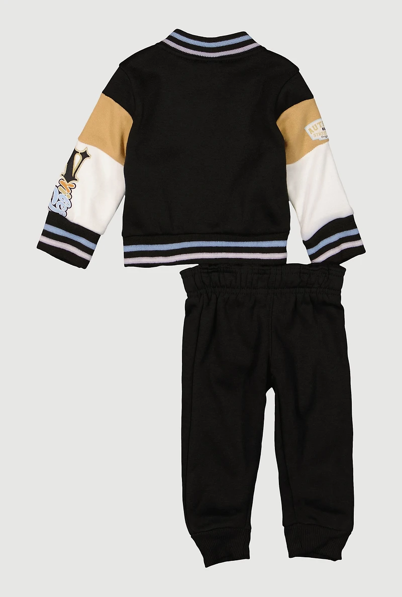Baby Boys 0-9M Luxury Lifestyle Graphic Varsity Jacket and Joggers