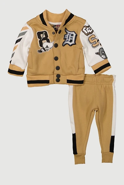 Baby Boys 0-9M Color Block Initial D Graphic Varsity Jacket and Joggers