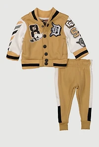 Baby Boys 0-9M Color Block Initial D Graphic Varsity Jacket and Joggers