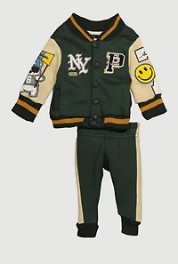 Baby Boys 0-9M Color Blocked Initial P Graphic Jacket and Joggers