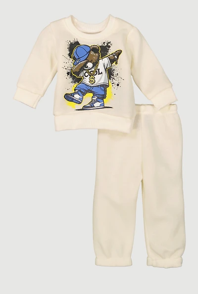 Baby Boys 0-9M Trendy Cool Bear Graphic Sweatshirt and Sweatpants