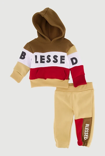 Baby Boys 0-9M Blessed Color Blocked Hoodie and Joggers