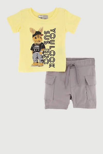 Baby Boys 0-9M You Look Sus Bro Bunny Graphic Tee and Cargo Sweatshorts