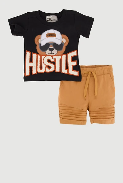 Baby Boys 0-9M Hustle Bear Graphic Tee and Moto Shorts