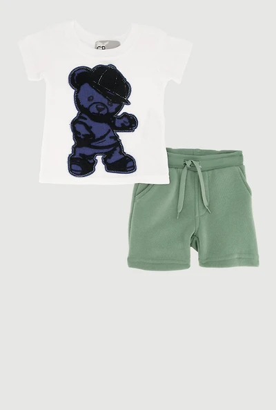 Baby Boys 0-9M Bear Patch Graphic Tee and Drawstring Sweatshorts