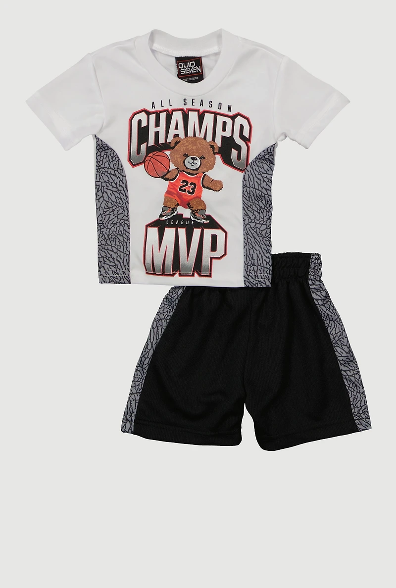 Baby Boys 0-9M All Season Champs Tee and Shorts, White, Size 6-9M