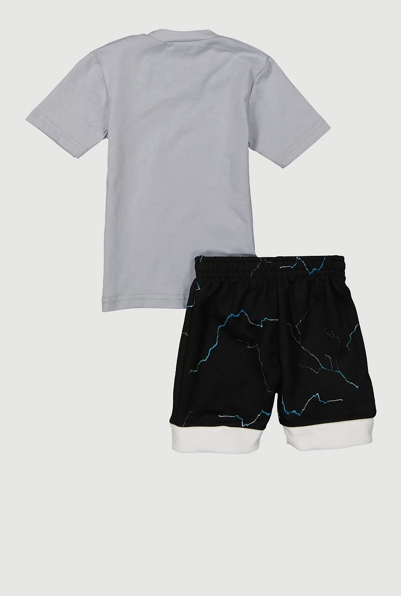 Baby Boys 0-9M Basketball Graphic Tee and Jersey Mesh Shorts, Grey, Size 6-9M