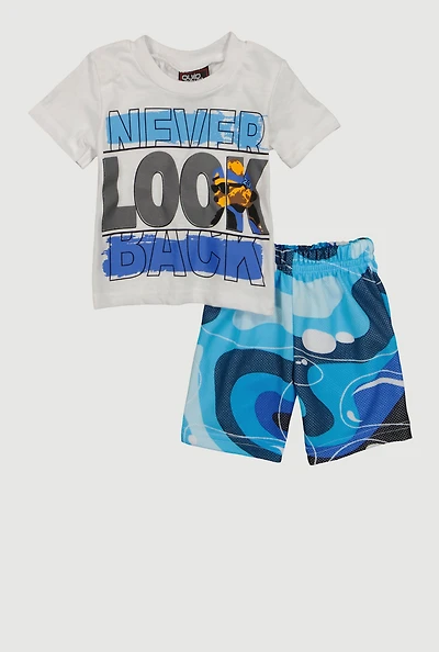 Baby Boys 0-9M Never Look Back Graphic Tee and Shorts, Blue, Size 6-9M