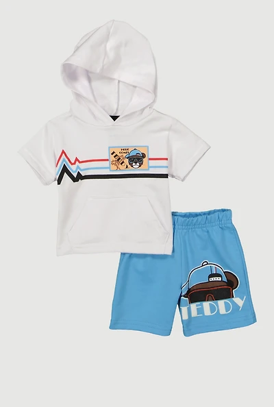Baby Boys 0-9M Here Comes Teddy Hooded Top and Shorts
