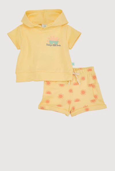 Baby Boys 0-9M Daddys Cool Dude Hooded Top and Shorts, Yellow, Size 0-3M