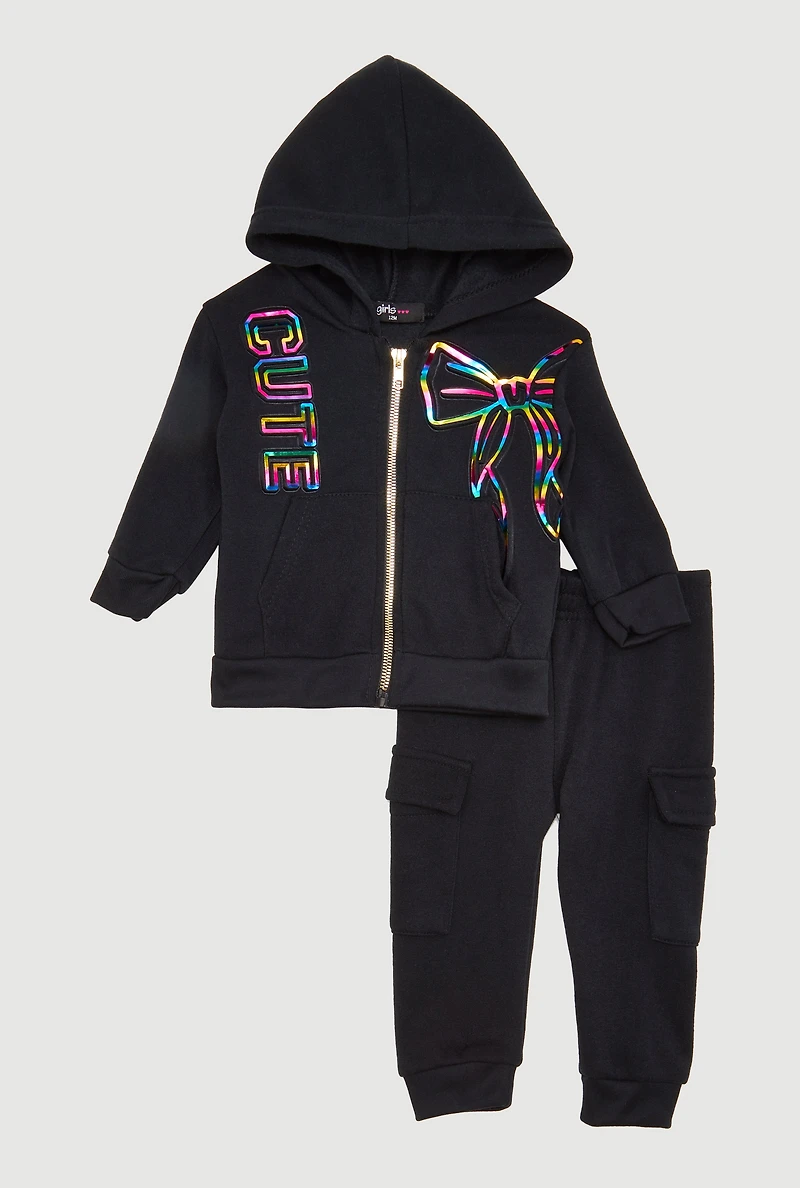 Baby Girls 12-24M Cute Foil Screen Patch Sweatshirt and Cargo Joggers