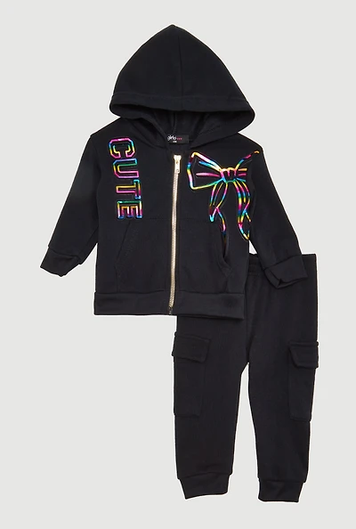 Baby Girls 12-24M Cute Foil Screen Patch Sweatshirt and Cargo Joggers