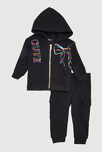 Baby Girls 12-24M Cute Foil Screen Patch Sweatshirt and Cargo Joggers