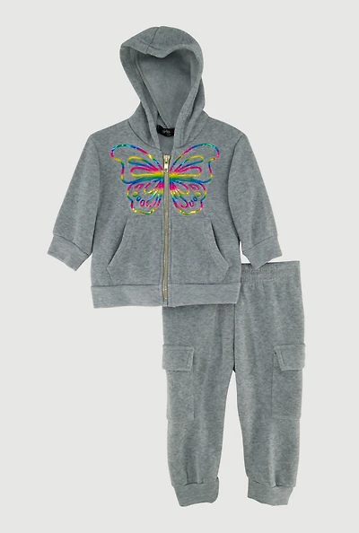 Baby Girls 12-24M Butterfly Foil Screen Sweatshirt and Cargo Joggers