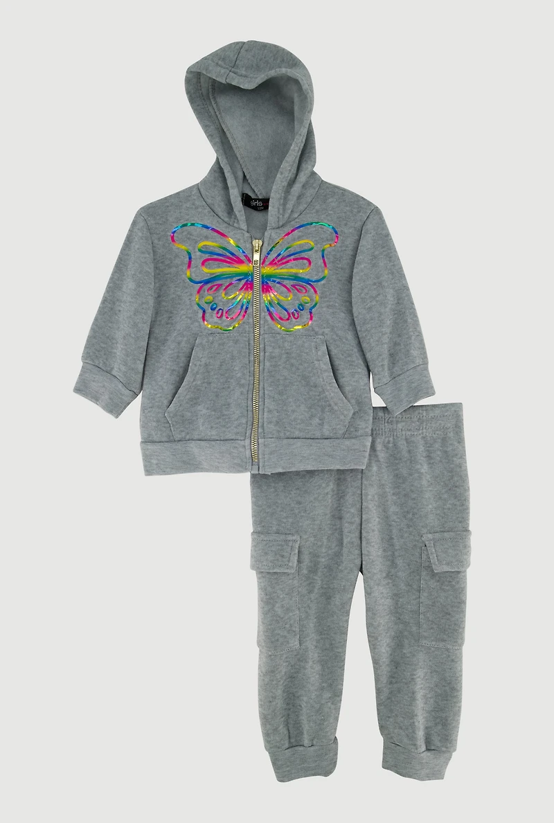 Baby Girls 12-24M Butterfly Foil Screen Sweatshirt and Cargo Joggers