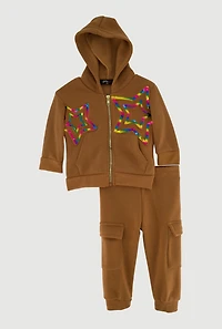 Baby Girls 12-24M Fleece Star Graphic Hoodie and Jogger Set