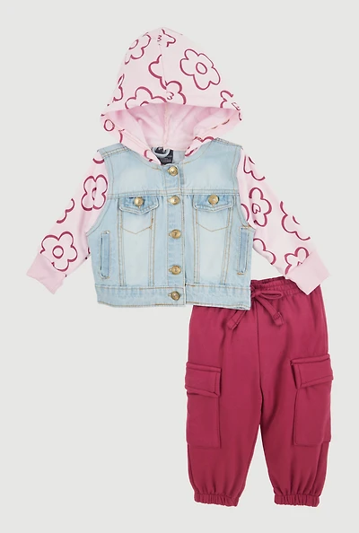 Baby Girls 12-24M Layered Look Denim Jacket and Sweatpants