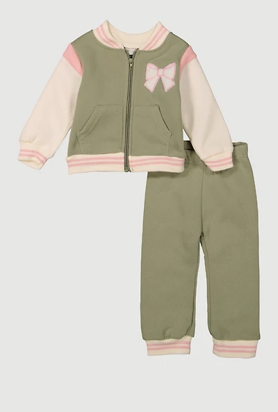 Baby Girls 12-24M Color Blocked NY Graphic Varsity Jacket and Joggers