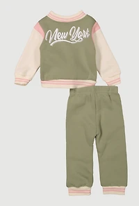 Baby Girls 12-24M Color Blocked NY Graphic Varsity Jacket and Joggers