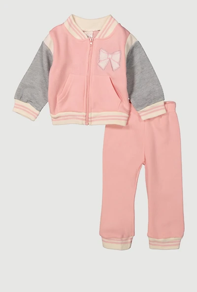 Baby Girls 12-24M Color Blocked NY Graphic Varsity Jacket and Joggers, Pink, Size 18M